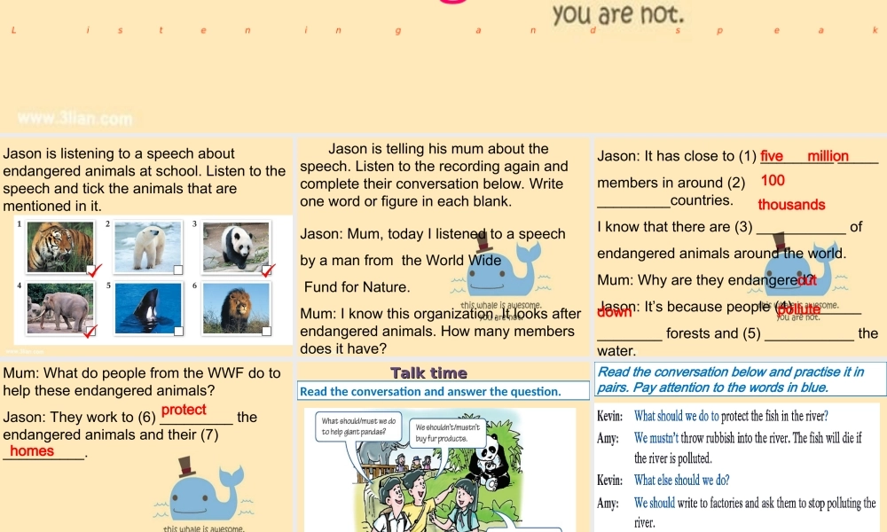 牛津深圳版八年级英语下册《Unit 5 Save the endangered animals》课件：Listening and speaking.ppt