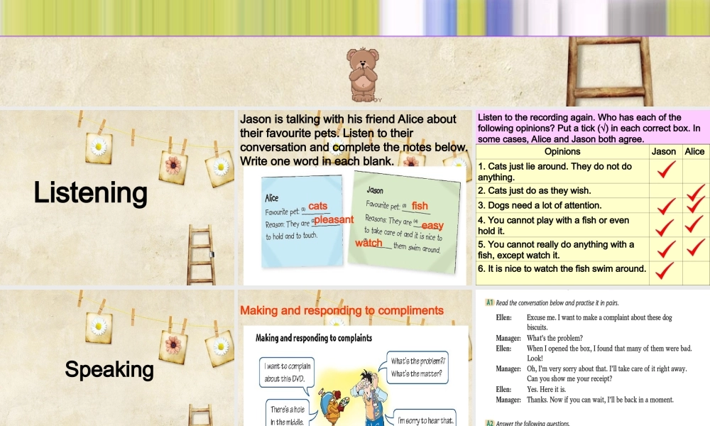 牛津深圳版八年级英语下册《Unit 6 Pets》课件：listening and speaking.ppt