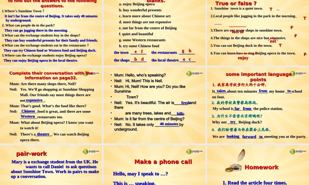 牛津译林初中英语七下Unit 3 Welcome to Sunshine Town Reading课件 .ppt