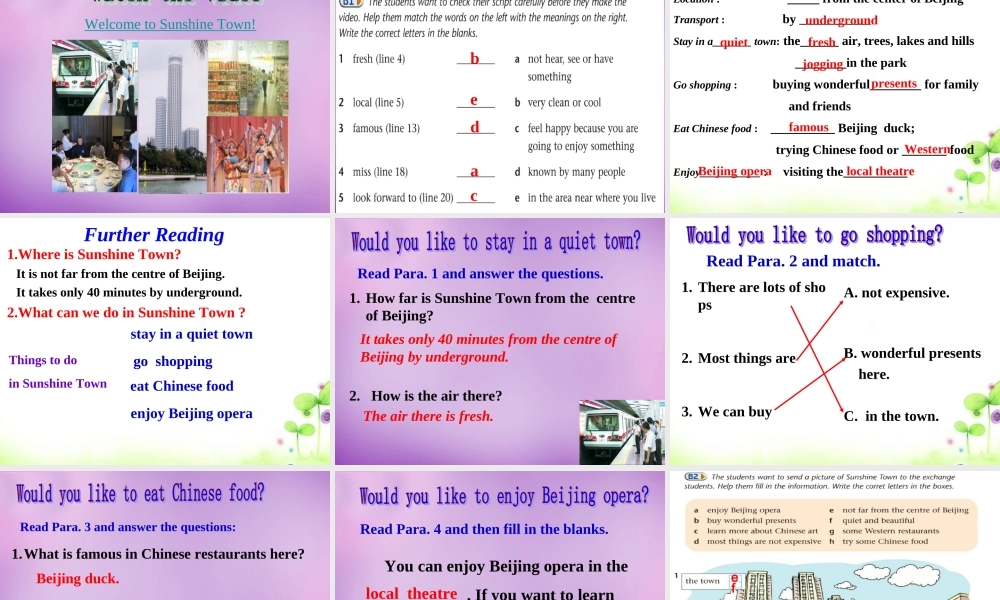 牛津译林初中英语七下 Unit 3 Welcome to Sunshine Town reading课件 .ppt