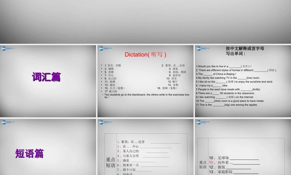 牛津译林初中英语七下Unit 1 Dream homes》复习课件2 .ppt