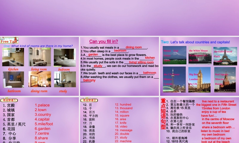 牛津译林初中英语七下Unit 1 Dream homes期末复习课件 .ppt