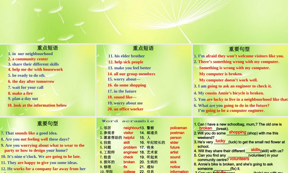 牛津译林初中英语七下Unit 2 Neighbours Revision》课件 .ppt