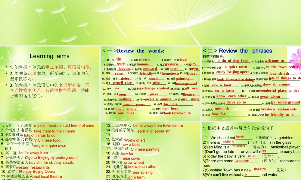 牛津译林初中英语七下Unit 3 Welcome to Sunshine revision》课件 .ppt