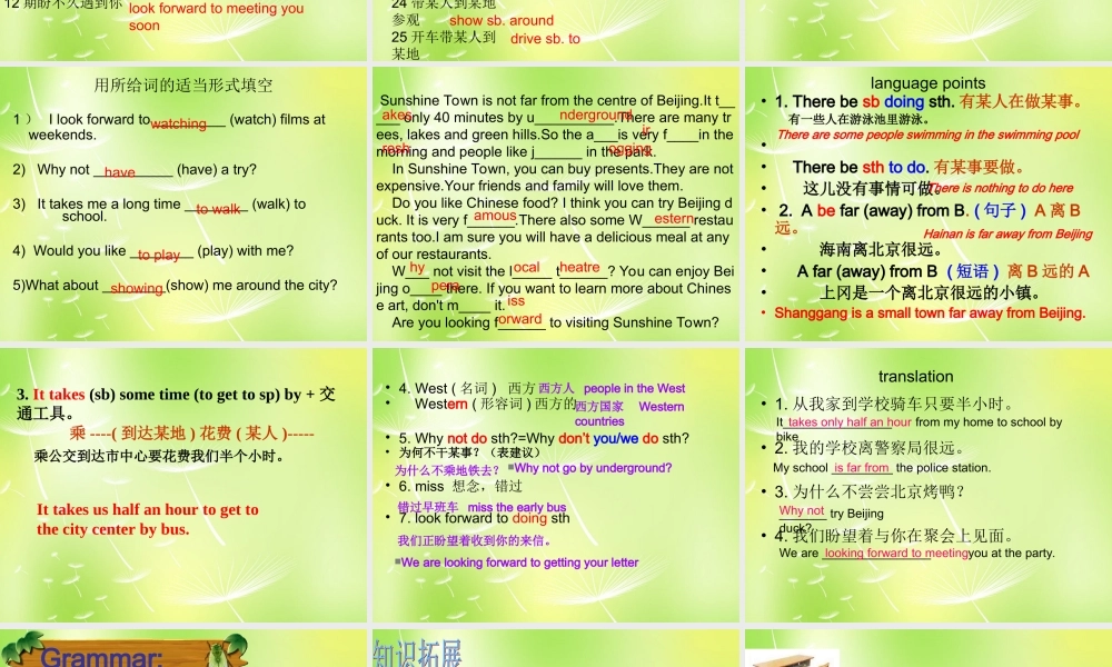 牛津译林初中英语七下Unit 3 Welcome to Sunshine revision》课件 .ppt