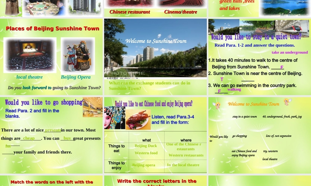 牛津译林初中英语七下Unit 3 Welcome to Sunshine Town Reading 1》课件 .ppt