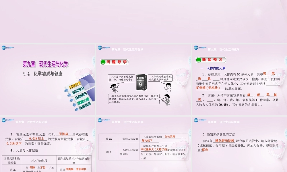 粤教初中化学九下《9.4 化学物质与健康》PPT课件 (1).ppt