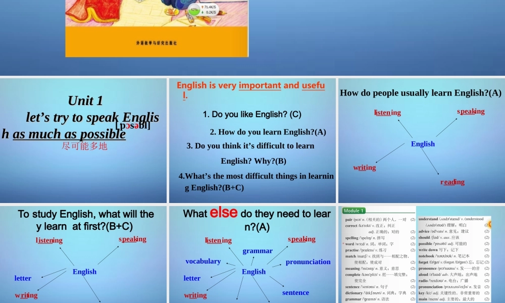 浙江省海盐县滨海中学八年级英语上册 Module 1 Unit 1 Let’s try to speak English as much as possible课件 .ppt