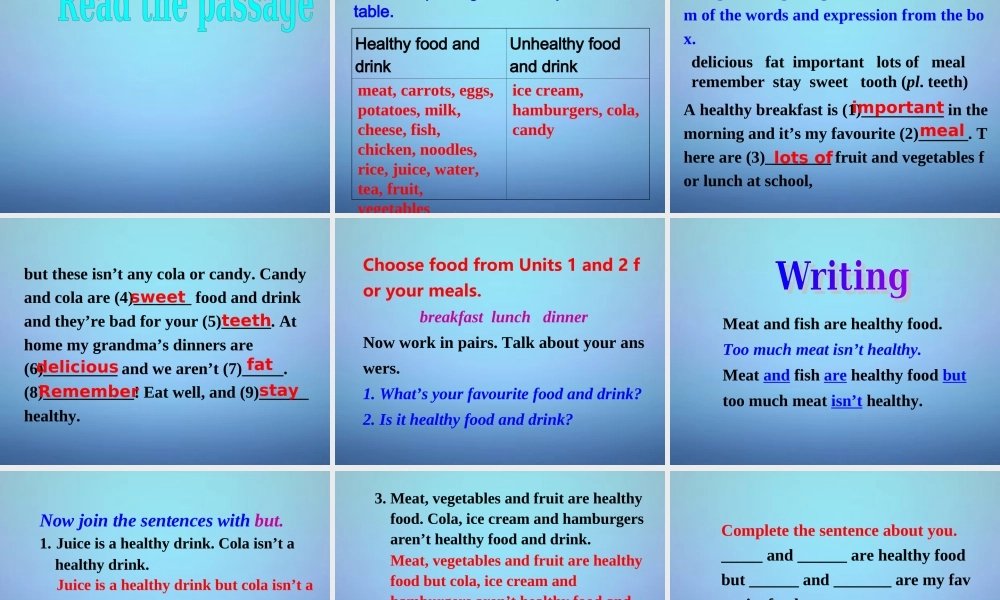 浙江省平阳县昆阳镇第二中学七年级英语上册 Module 4 Unit 2 Is your food and drink healthy课件 （新版）外研版.ppt