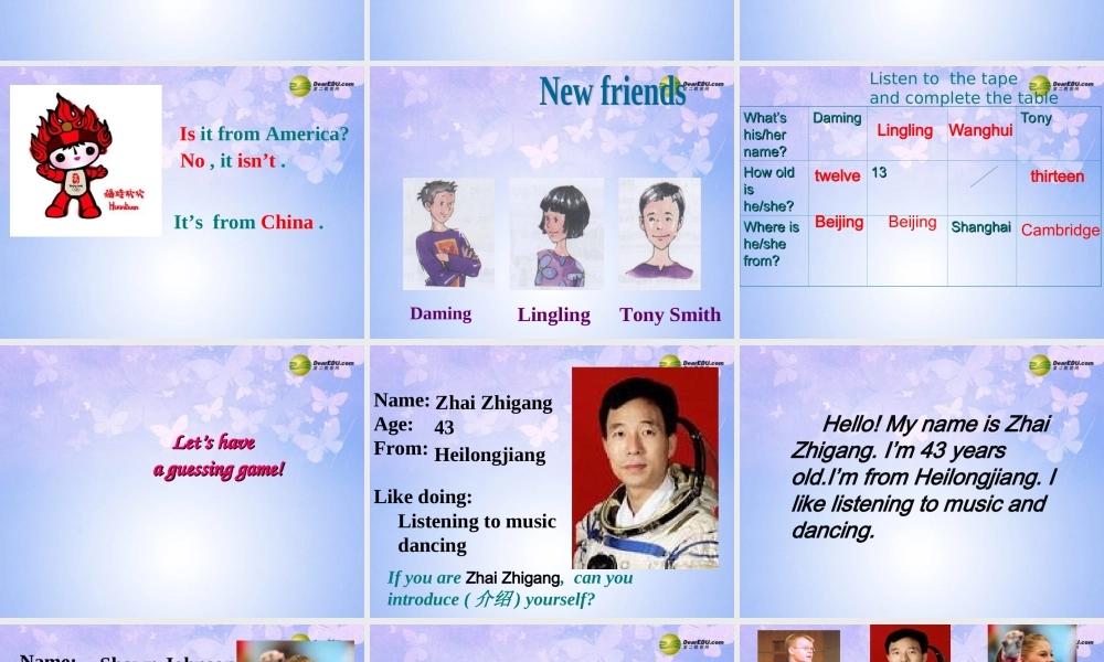 浙江省衢州市开化县池淮镇初级中学七年级英语上册 Module 1 My classmates Unit 2 I’m Wang Lingling and I’m thirteen years old课件 （新版）外研版.ppt