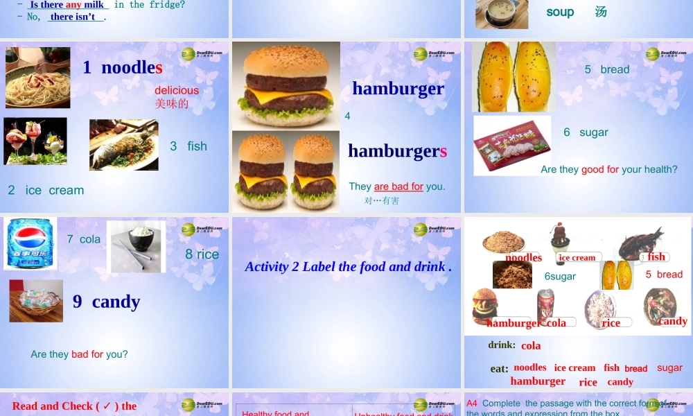 浙江省衢州市开化县池淮镇初级中学七年级英语上册 Module 4 Healthy food Unit 2 Is your food and drink healthy？课件 （新版）外研版.ppt