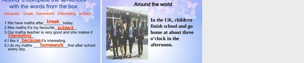 浙江省衢州市开化县池淮镇初级中学七年级英语上册 Module 5 My school day Unit 3 Language in use课件 （新版）外研版.ppt