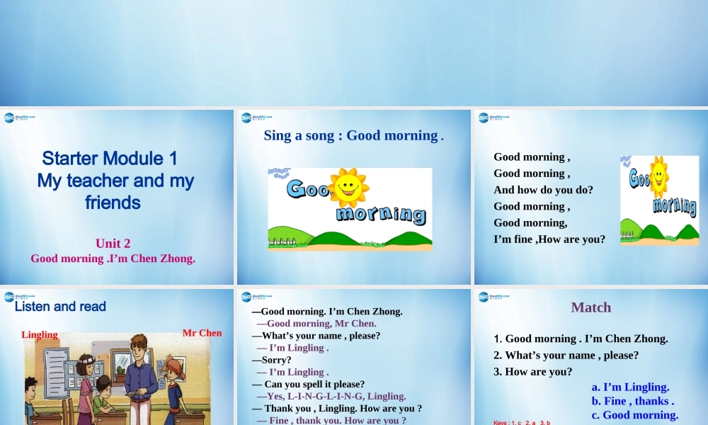 浙江省温州市第十二中学七年级英语上册 Starter Module 1 My teacher and my friends Unit 2 Unit 2 Good morning. I’m Chen Zhong课件 （新版）外研版.ppt