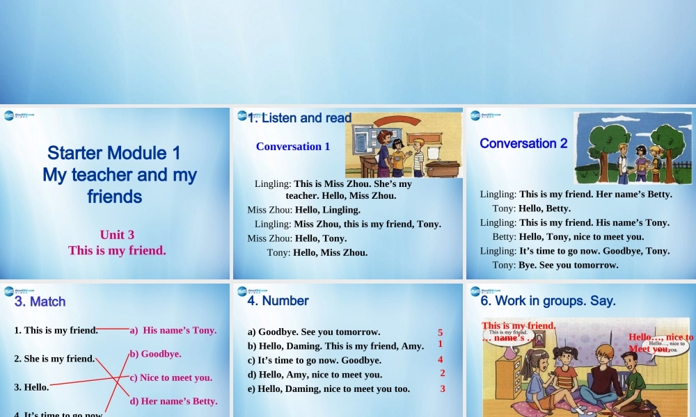 浙江省温州市第十二中学七年级英语上册 Starter Module 1 My teacher and my friends Unit 3 This is my friend课件 （新版）外研版.ppt