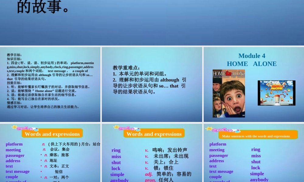 浙江省温州市泰顺县新浦中学九年级英语上册 Module 4 Unit 1 I can look after myself, although it won’t be easy for me课件.ppt