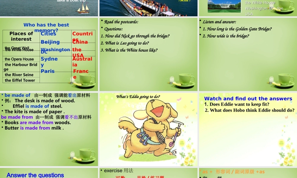 浙江师范大学附属中学八年级英语上册 Unit 3 A day out welcome to the Unit课件.ppt