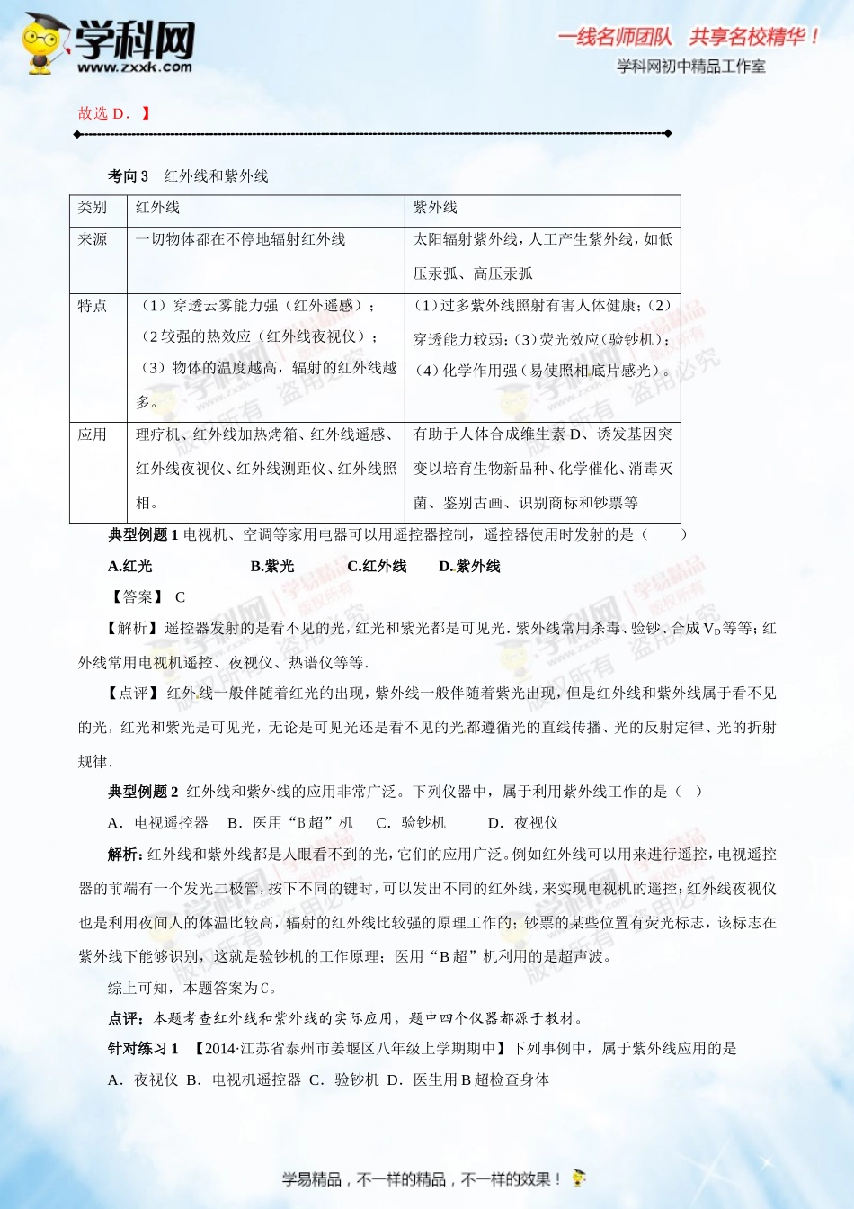 专题2.2 光的色散和物体的颜色 看不见的光（讲练）-2016年中考物理一轮复习讲练测课课通（解析版）.doc_第3页