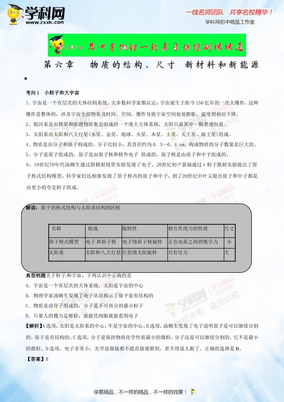 专题14 物质的结构、尺寸 新材料和新能源（讲练）-2016年中考物理一轮复习讲练测课课通（解析版）.doc_第1页