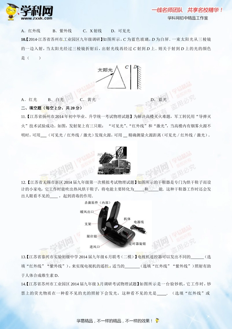 专题2.2 光的色散和物体的颜色 看不见的光（测试）-2016年中考物理一轮复习讲练测课课通（原卷版）.doc_第3页