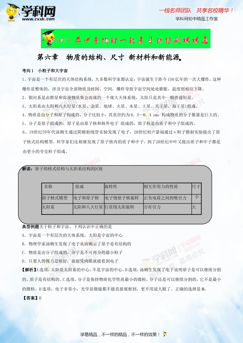 专题14 物质的结构、尺寸 新材料和新能源（讲练）-2016年中考物理一轮复习讲练测课课通（原卷版）.doc_第1页