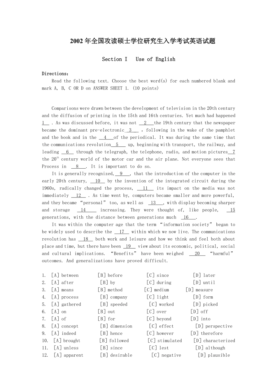 2002年考研英语真题及解析 .pdf_第1页