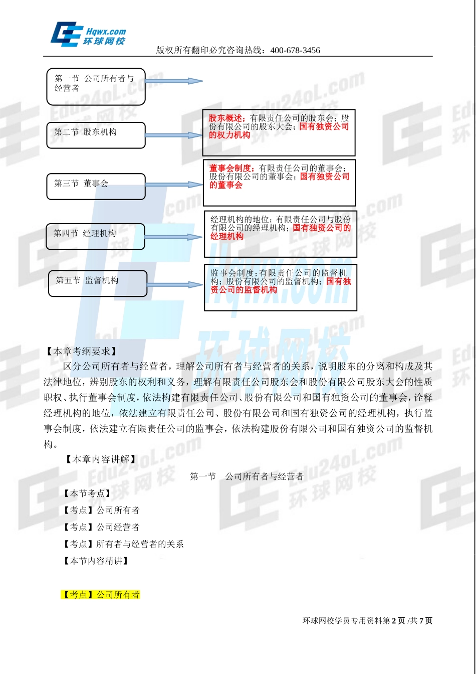 2017中级经济师-工商-精讲班【孙晶晶】-11、（2017教材变动）第二章公司法人治理结构-第一节-公司所有者与经营者.doc_第2页