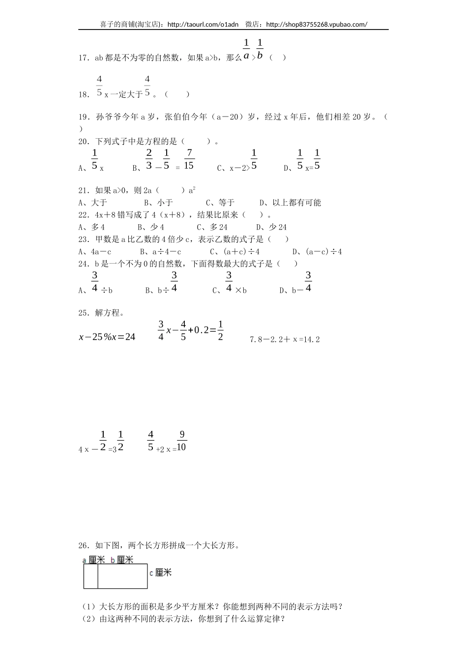 小升初数学一课一练-式与方程-通用版 8页.docx_第2页