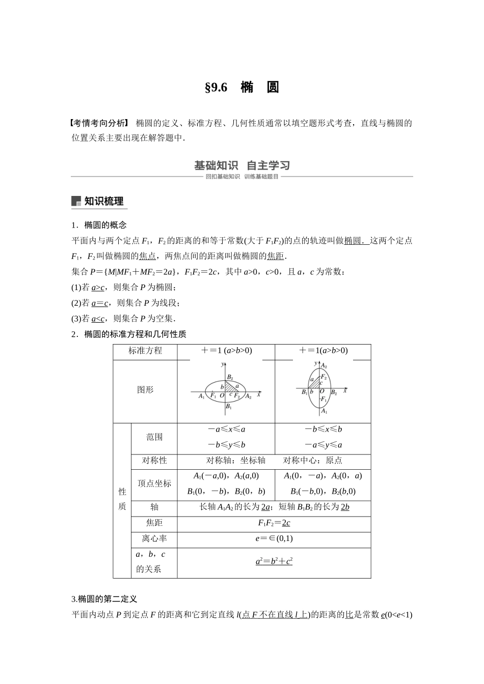 2020年高考数学一轮(江苏理) 第9章 9.6 第1课时 椭　圆.docx_第1页