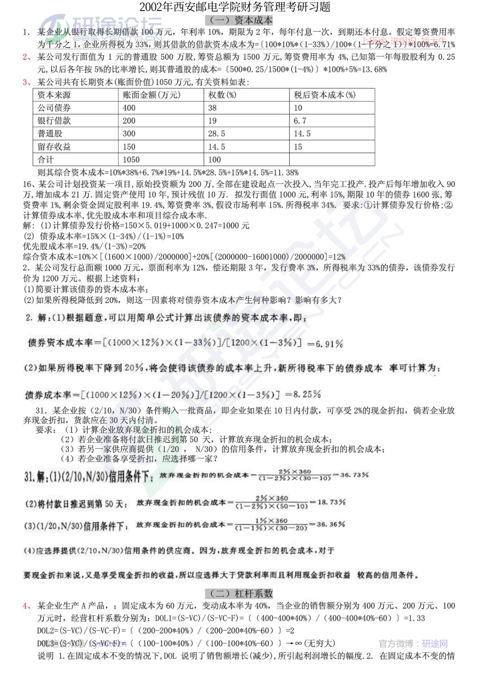 2002年西安邮电大学财务管理考研习题©研途网 YenTo.cn 整理 ✚关注公众号(yentocn)资料多又好 更新早知道.pdf_第1页