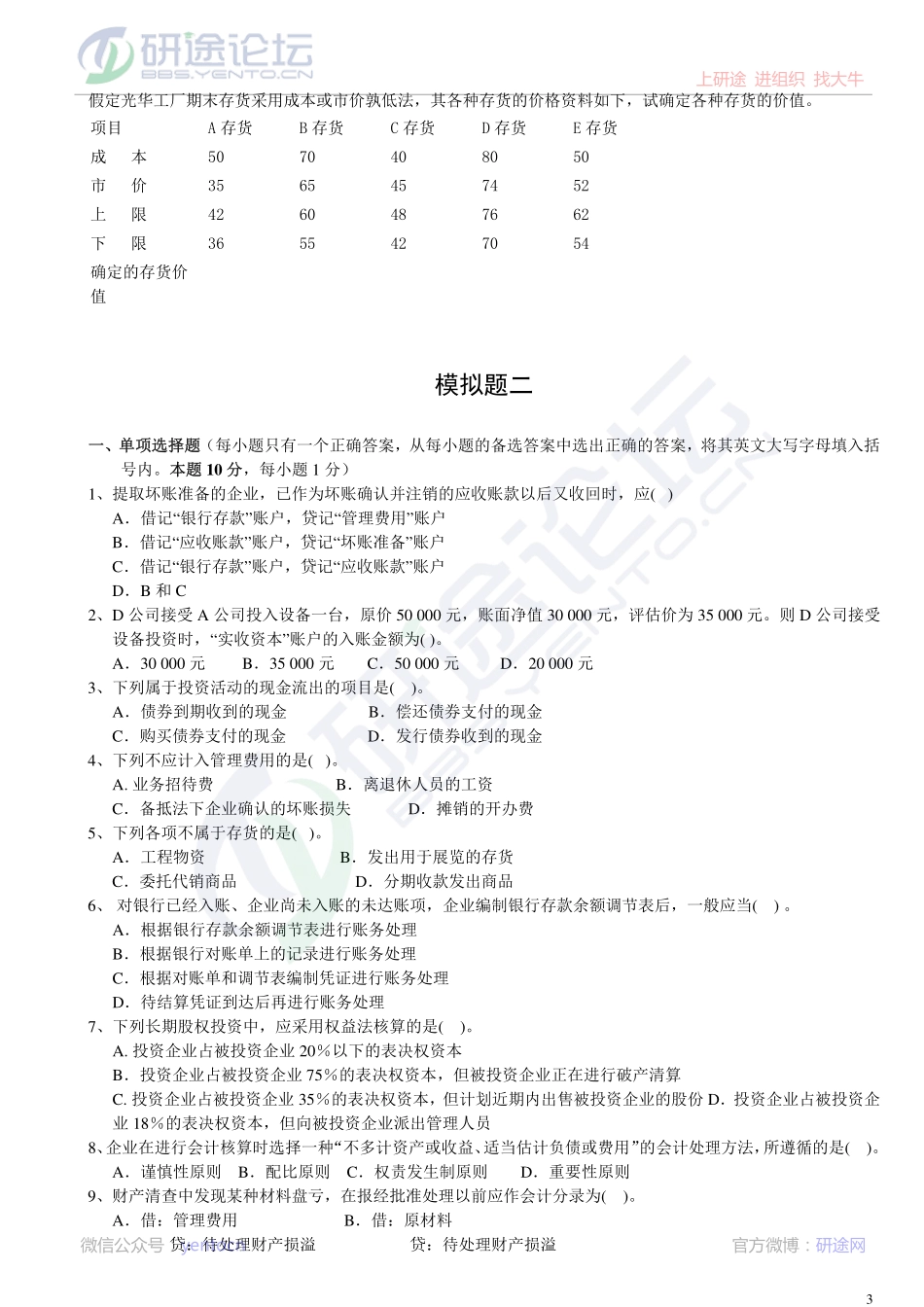 深圳大学财务会计模拟题©研途网 YenTo.cn 整理 ✚关注公众号(yentocn)资料多又好 更新早知道.pdf_第3页