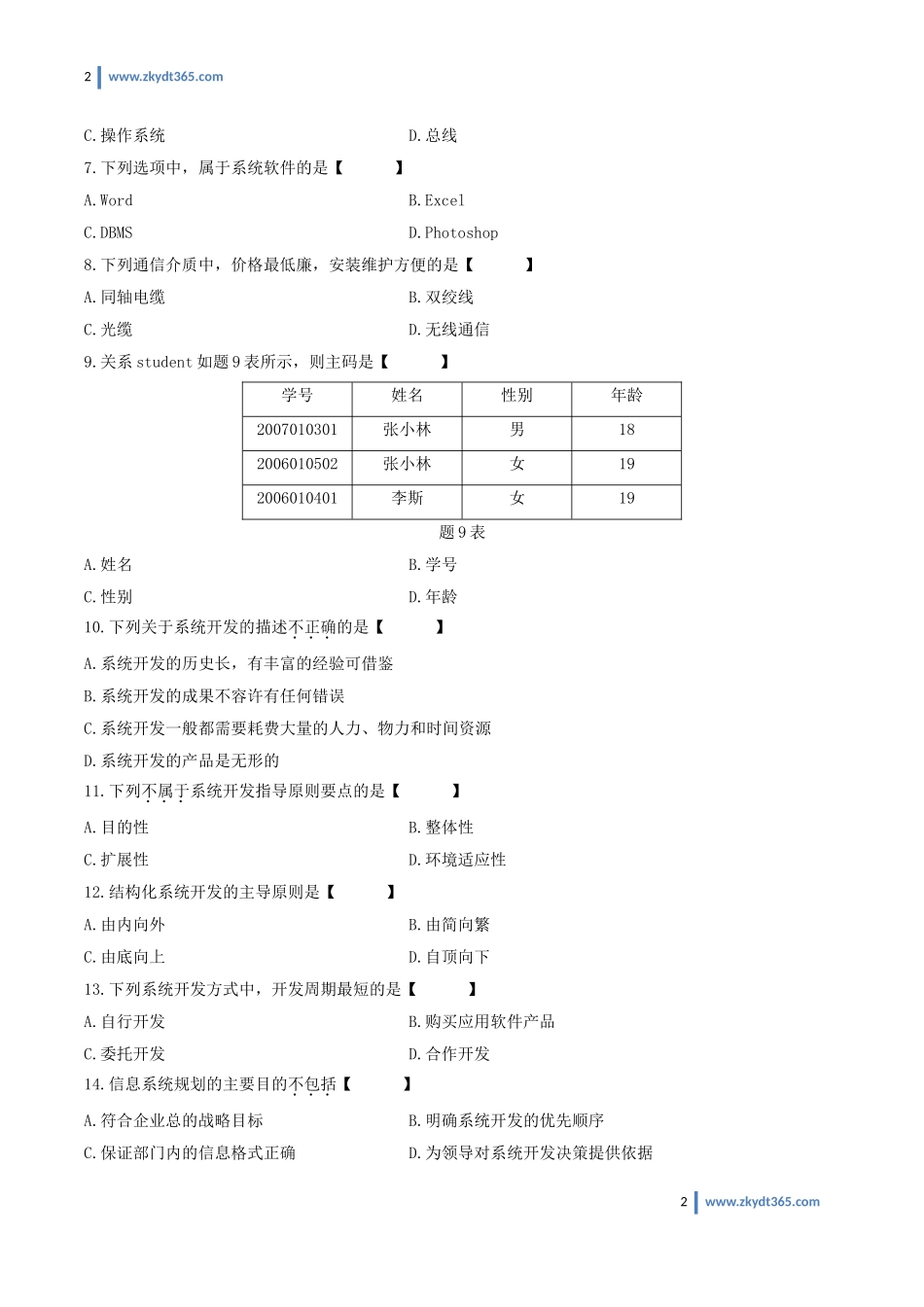 [真题]2009年01月自学考试00051《管理系统中计算机应用》历年真题.doc_第2页