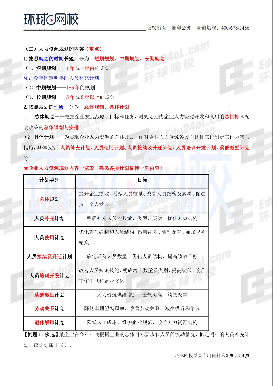 2018中级经济师-工商-精讲班【李争】-39、第7章人力资源规划与薪酬管理-第1节人力资源规划（1）.doc_第2页