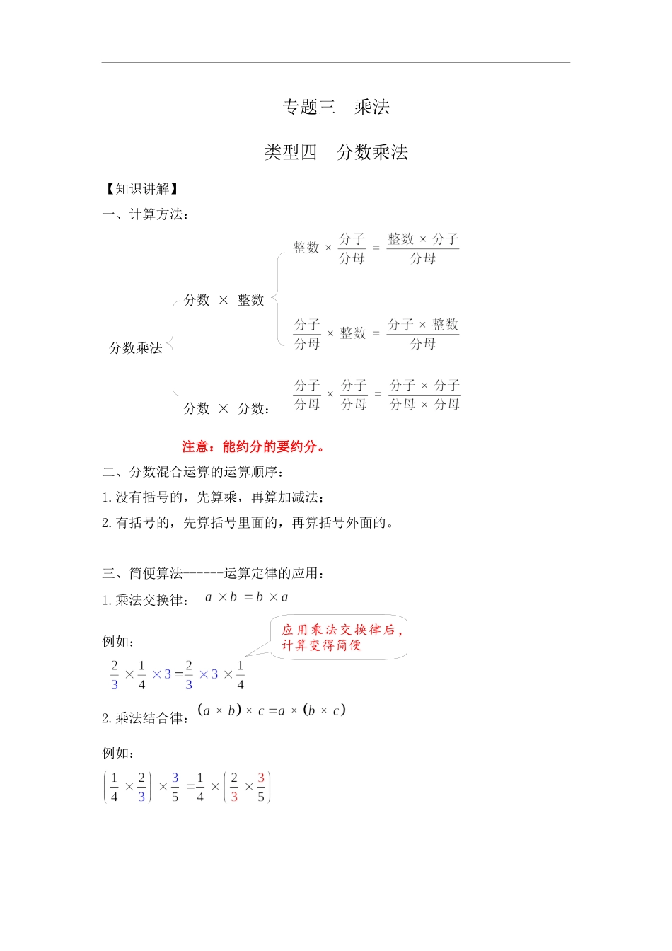 【精品】小学数学计算题专题三 乘法-类型四分数乘法.docx_第1页