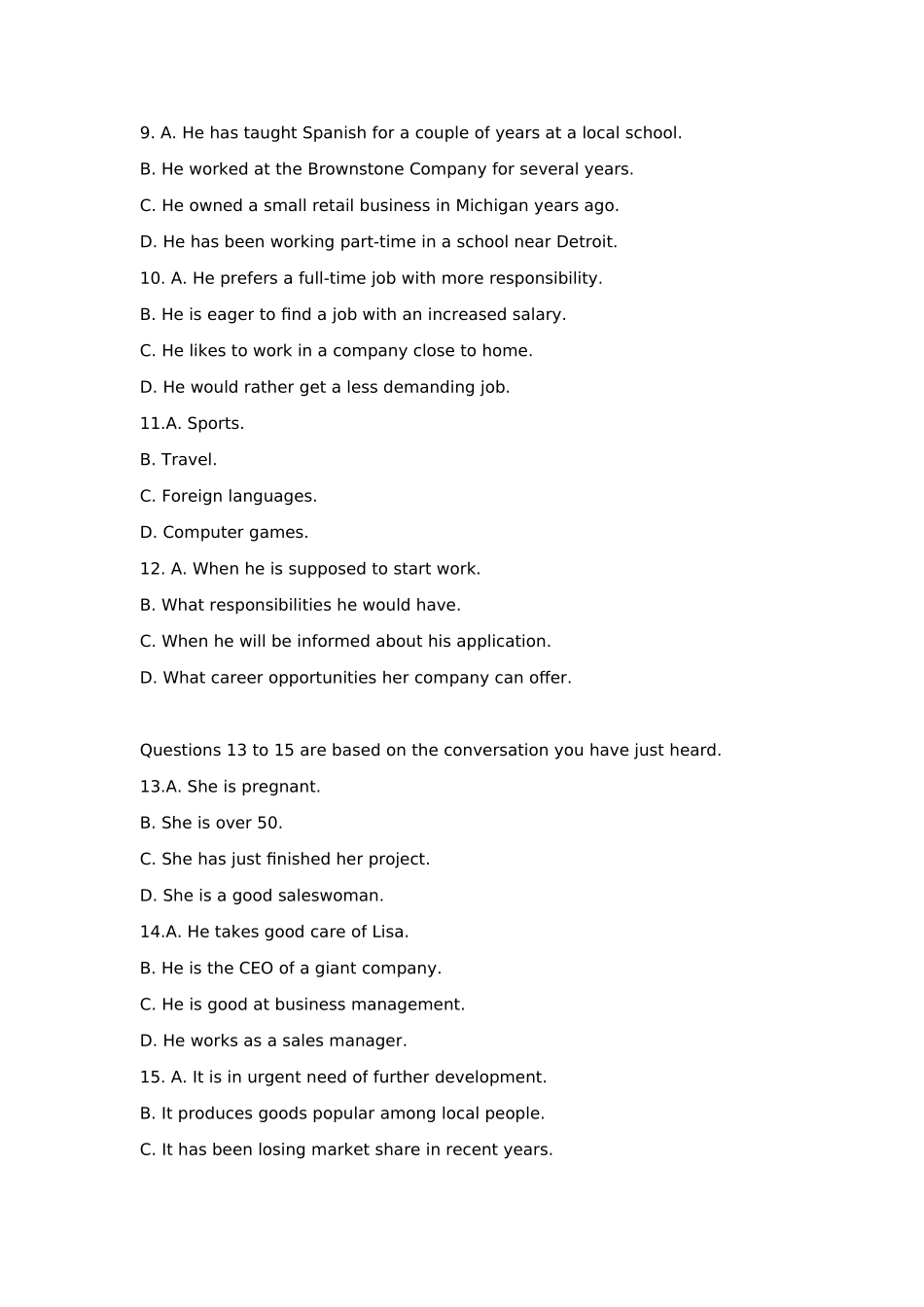 2015年6月英语四级考试真题及答案(第3套).docx_第3页