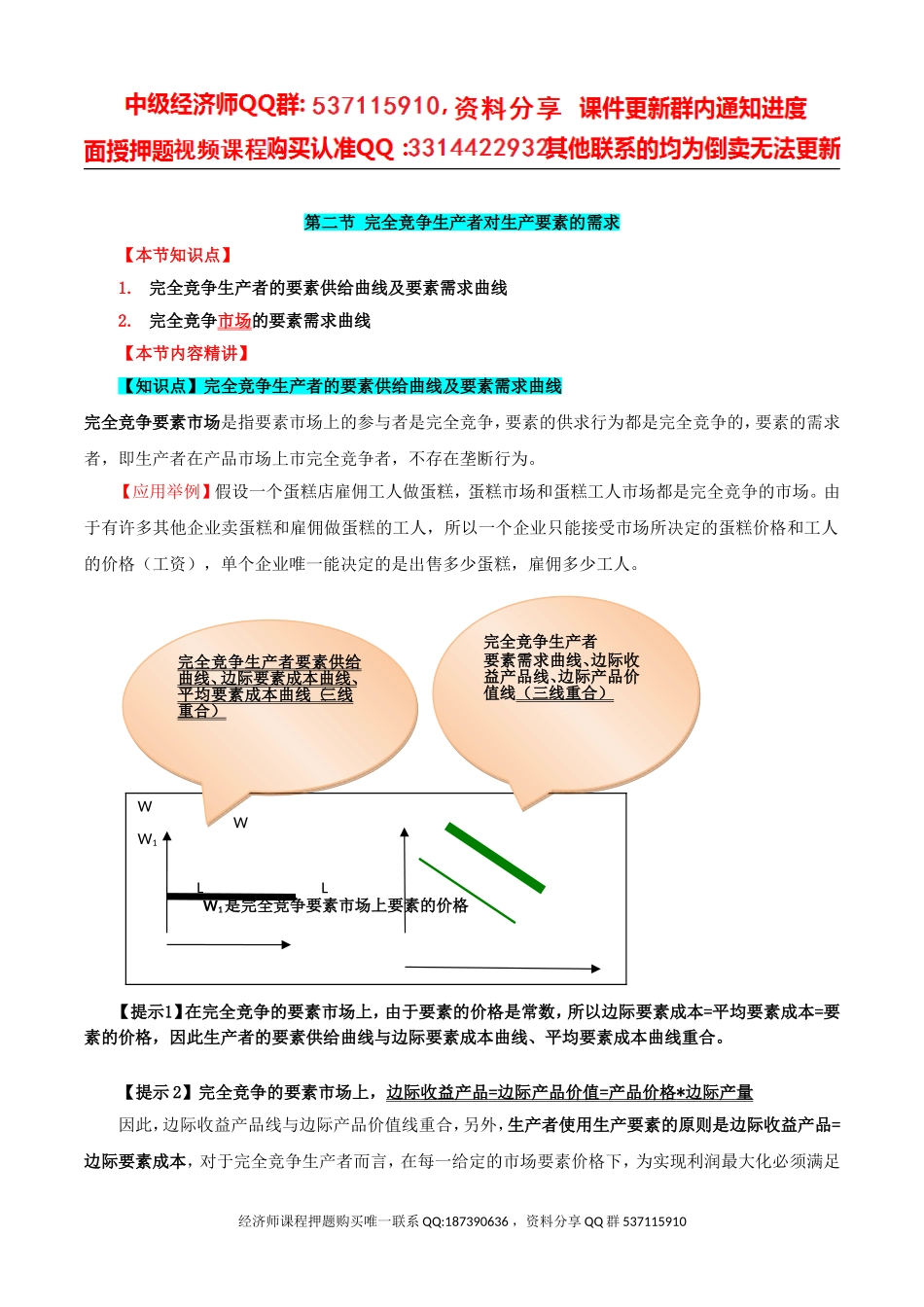 2017中级经济师-经济基础-精讲班-12、第五章生产要素市场理论-第二节完全竞争生产者对生产要素的需求及第三节劳动供给曲线和均衡工资的决定.doc_第1页