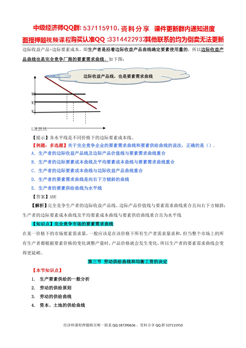 2017中级经济师-经济基础-精讲班-12、第五章生产要素市场理论-第二节完全竞争生产者对生产要素的需求及第三节劳动供给曲线和均衡工资的决定.doc_第2页