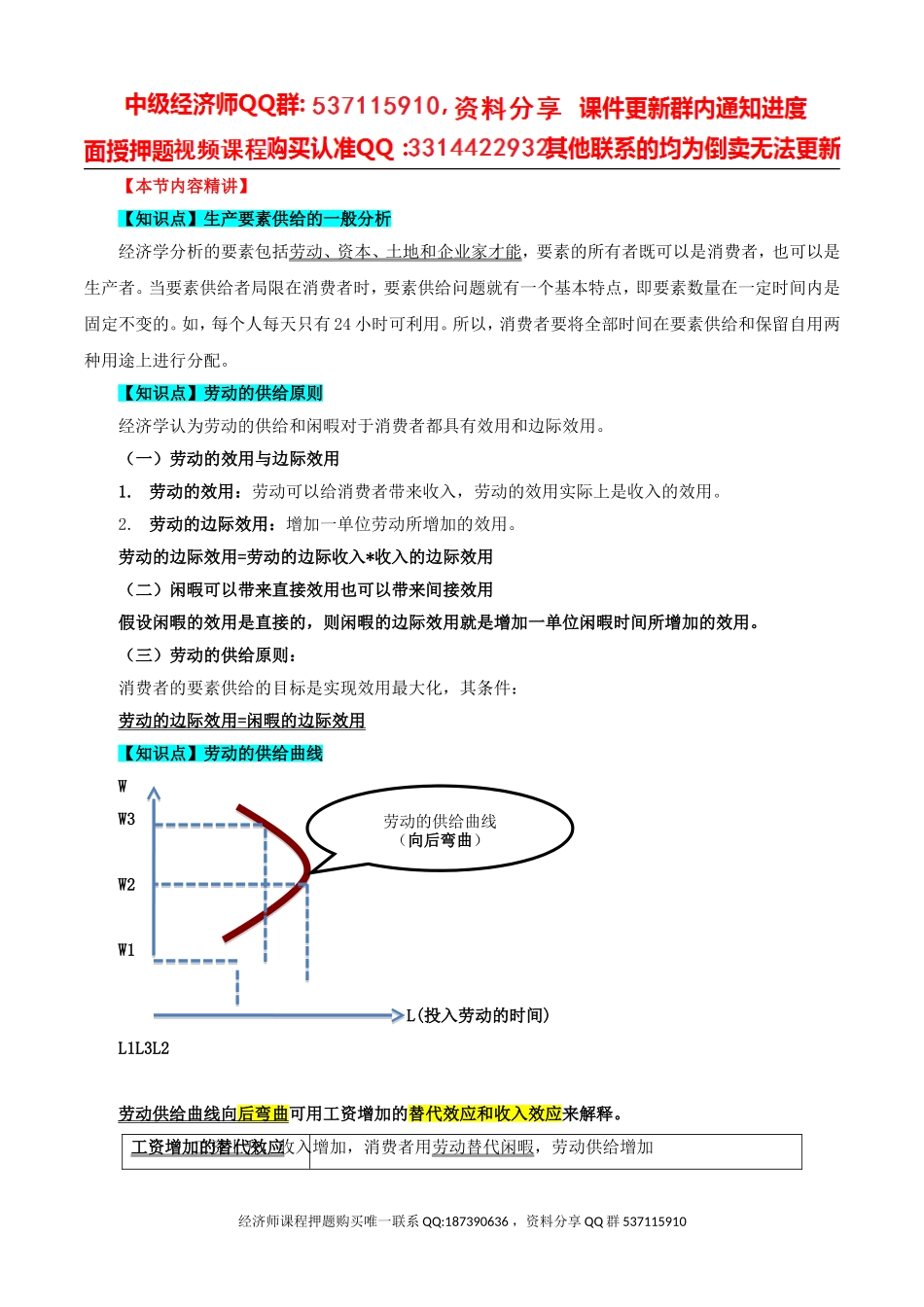 2017中级经济师-经济基础-精讲班-12、第五章生产要素市场理论-第二节完全竞争生产者对生产要素的需求及第三节劳动供给曲线和均衡工资的决定.doc_第3页