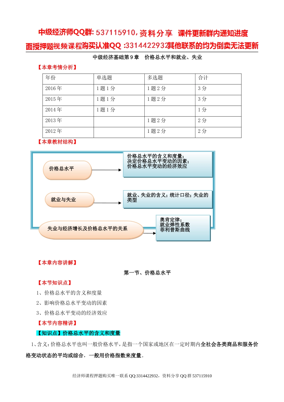 2017中级经济师-经济基础-精讲班-22、第九章价格总水平和就业、失业-第一节价格总水平至第三节失业和经济增长及价格总水平的相互关系.doc_第1页