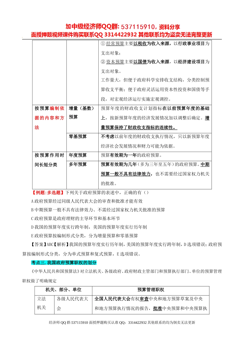 2017中级经济师-经济基础-考点强化班-08、第15章政府预算至第17章财政政策.doc_第3页