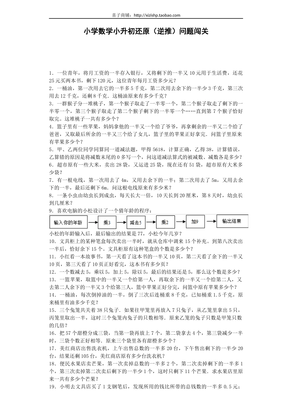 小升初数学一课一练-还原（逆推）问题闯关-通用版.docx_第1页