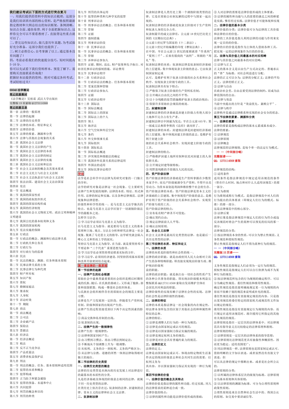自考00040法学概论 自考重点资料 自考小抄笔记新版.doc_第1页