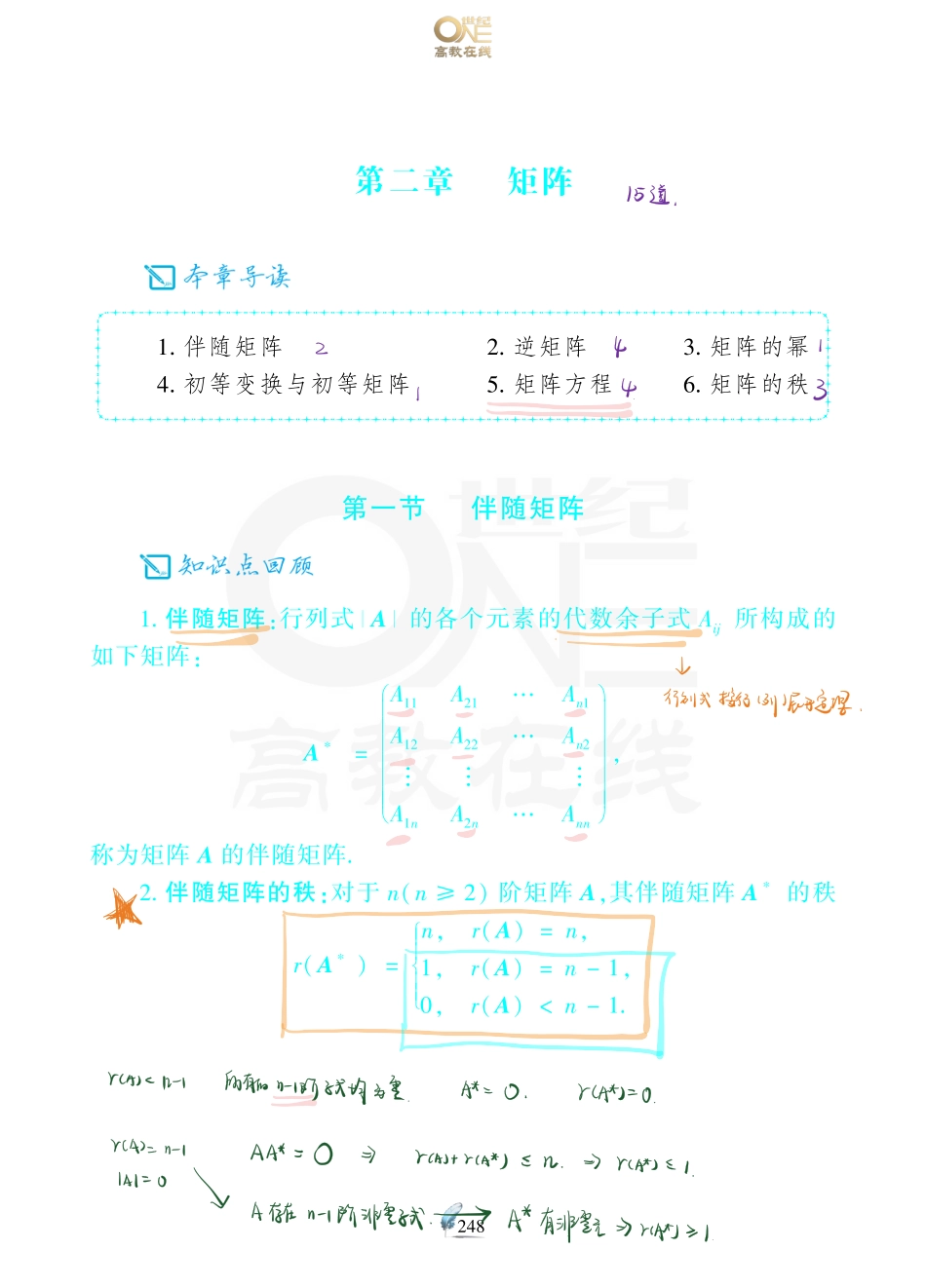 【数一 线代第2章 矩阵】考研数学历年真题（87-96）课堂笔记.pdf_第1页