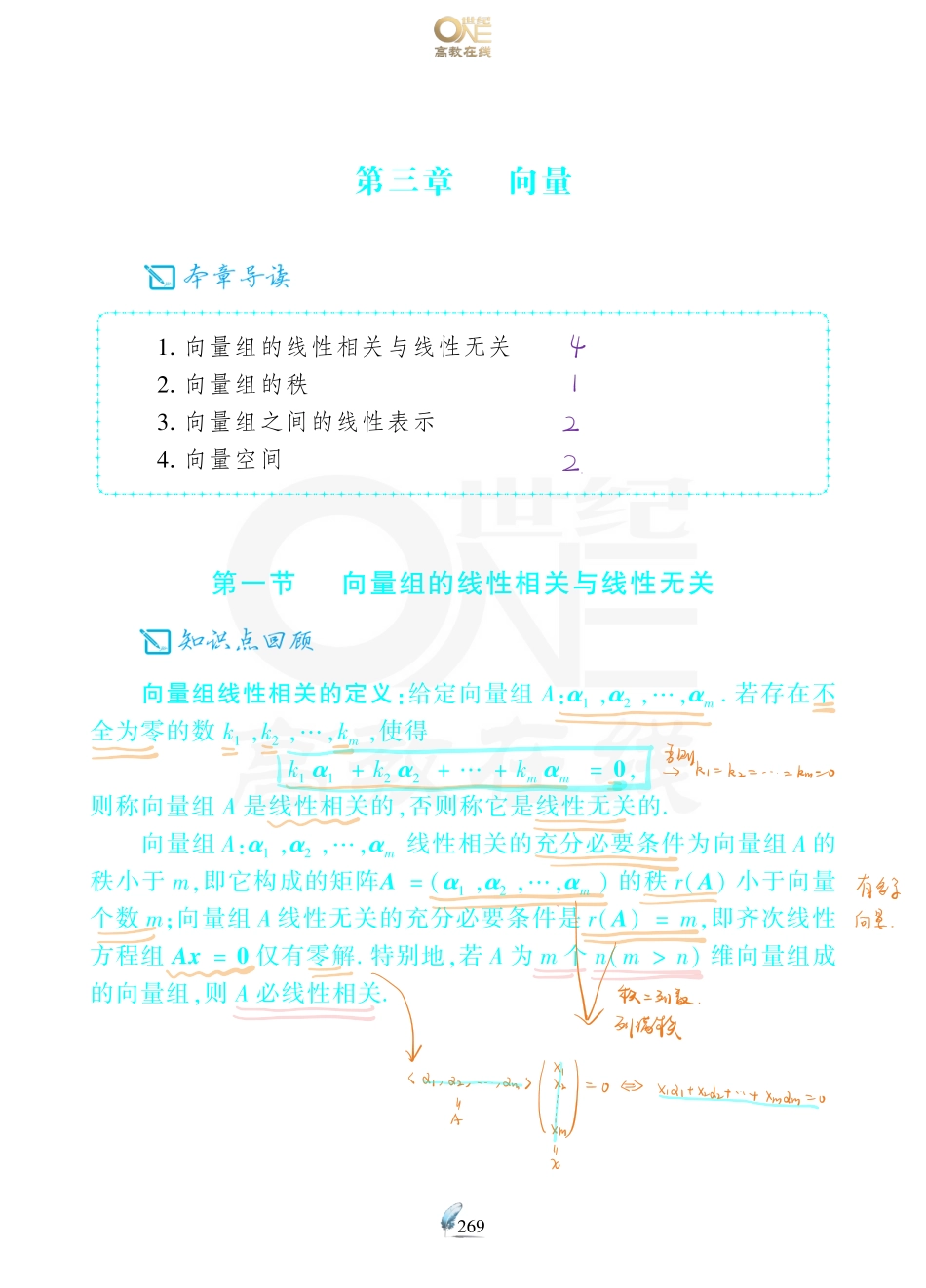 【数一 线代第3章 向量】考研数学历年真题（87-96）课堂笔记.pdf_第1页