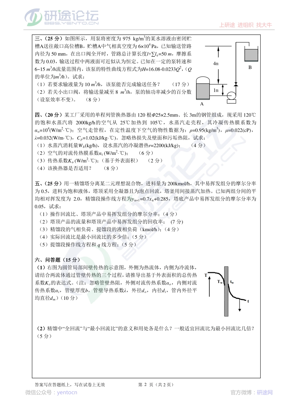 2013年浙江工商大学826化工原理考研真题©研途网 YenTo.cn 整理 ✚关注公众号(yentocn)资料多又好 更新早知道.pdf_第2页