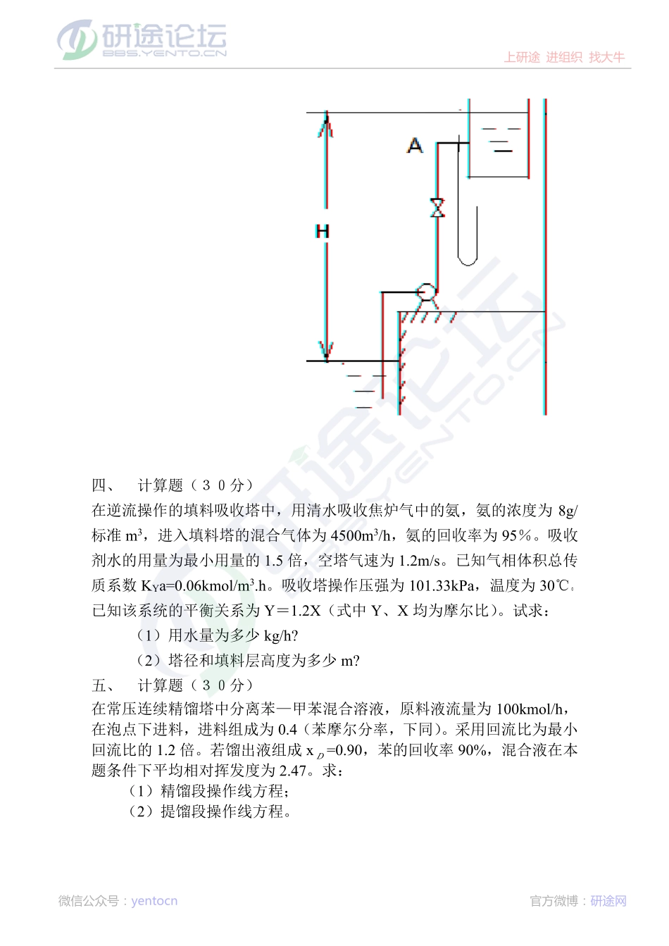 2013年青岛大学考研专业课《834化工原理》真题©研途网 YenTo.cn 整理 ✚关注公众号(yentocn)资料多又好 更新早知道.pdf_第2页