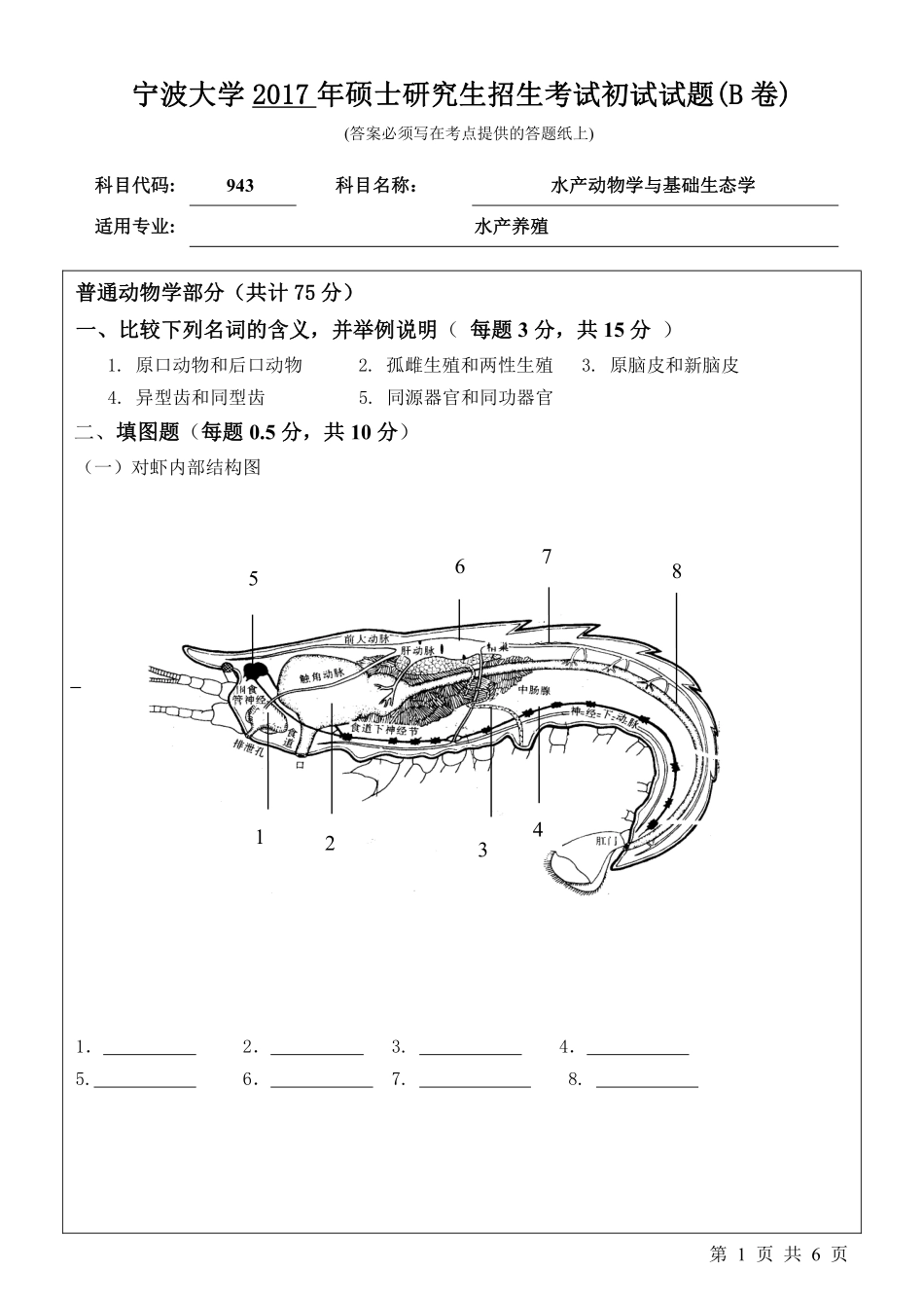 943水产动物学与基础生态学初试试卷（B卷）.pdf_第1页
