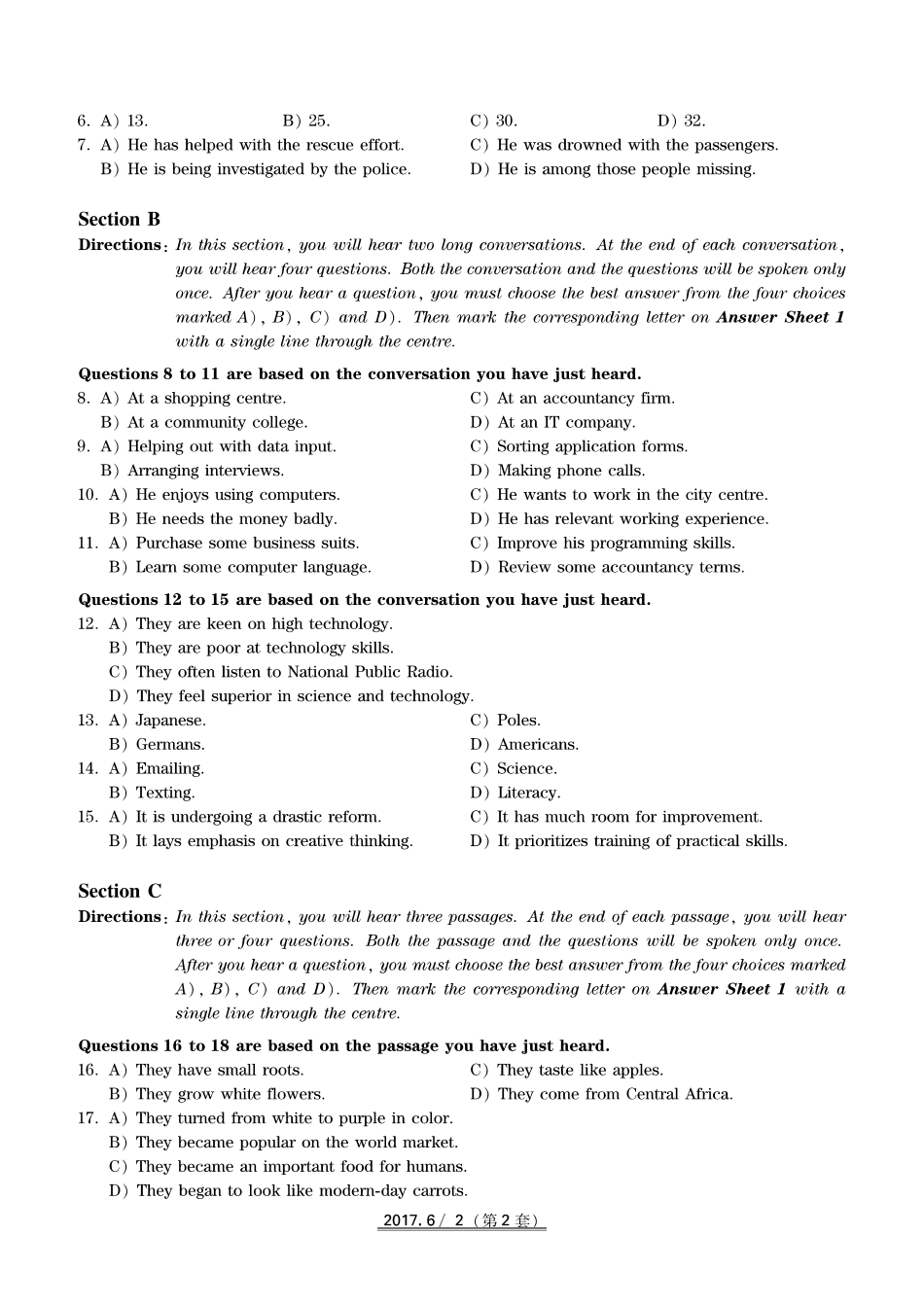 2017年06月四级真题第2套【可复制可划线查词】.pdf_第2页