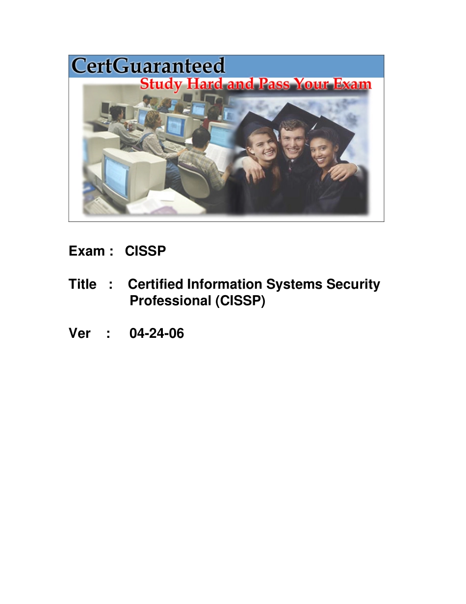 Examsheets ISC CISSP Exam QnA 24-Apr-2006.pdf_第1页
