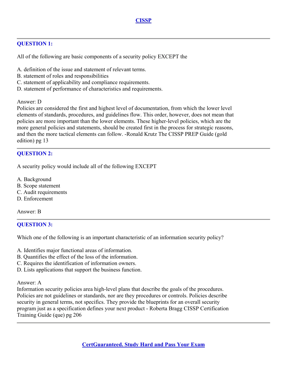 Examsheets ISC CISSP Exam QnA 24-Apr-2006.pdf_第2页