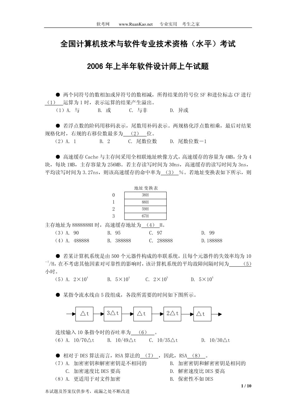 2006年上半年软件设计师上午试题.pdf_第1页